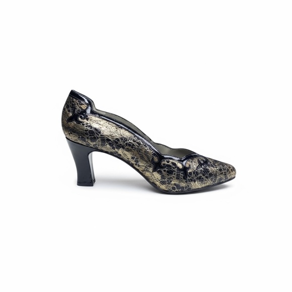 Vintage: new Margaret Jerrold ✿ Fleur De Lis Metallic Snakeskin Leather Pumps ✿